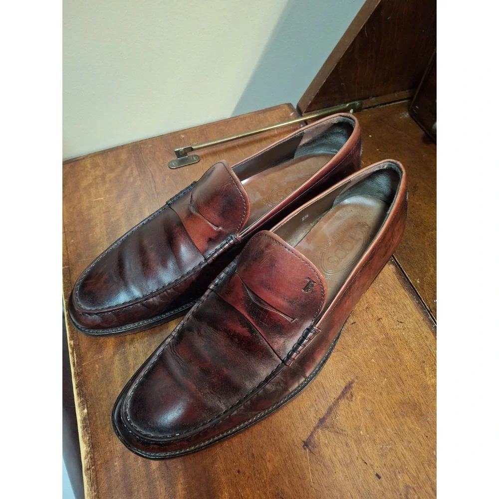 Tod's Men's Reddish Brown Leather Penny Loafer Driving Shoes 9.5 $895